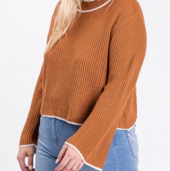 Camel Ribbed Mock Neck Plus Size crop sweater - Picture 9 of 9